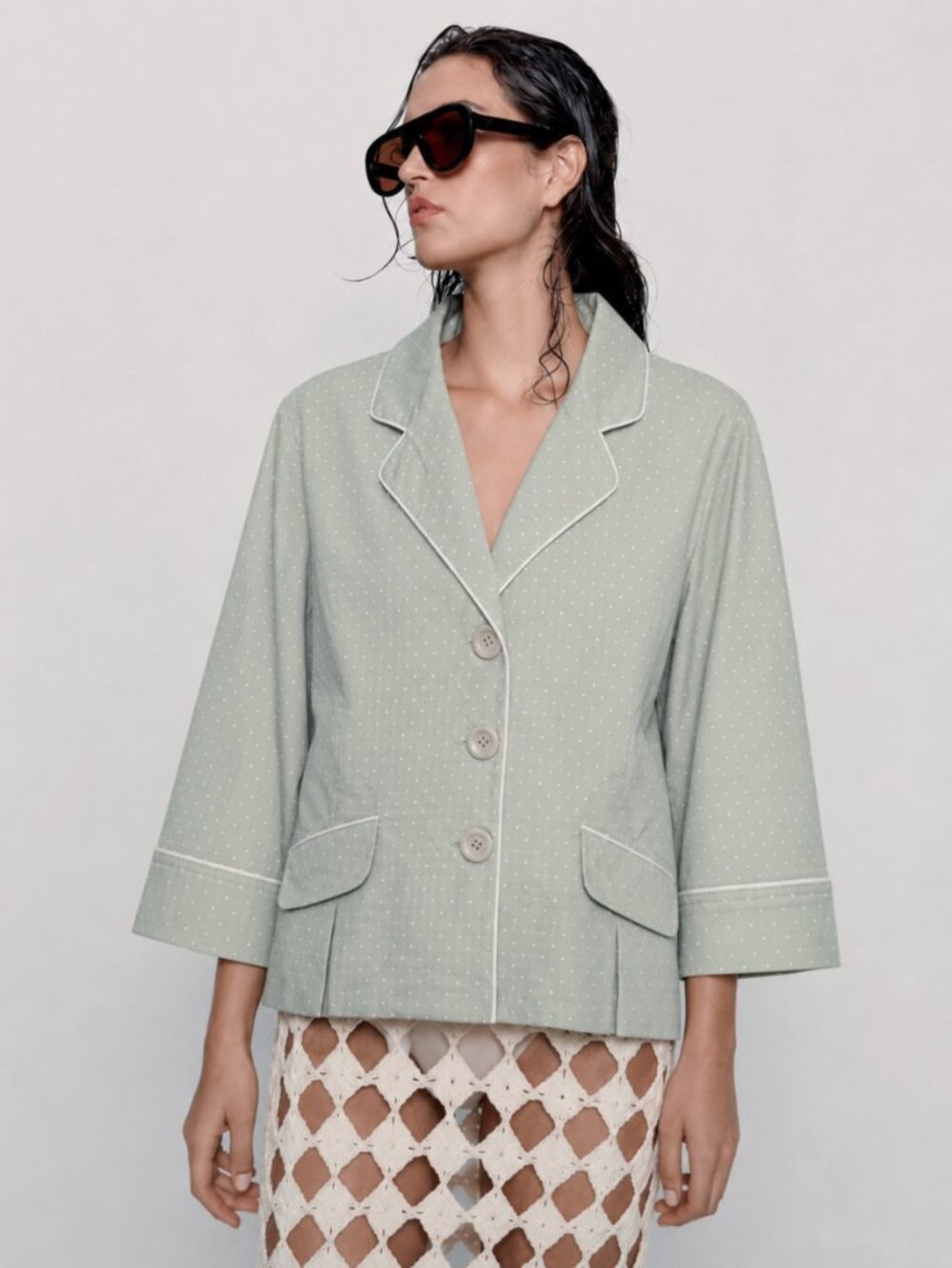 Mint Polka Dot Pajama Style Blazer Jacket Size 10